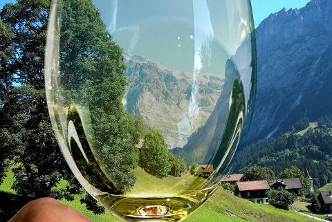 Switzerland through wine glass